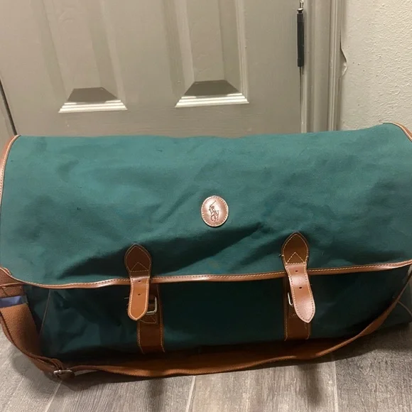 Vintage Ralph Lauren Green and Brown Men's travel Bag